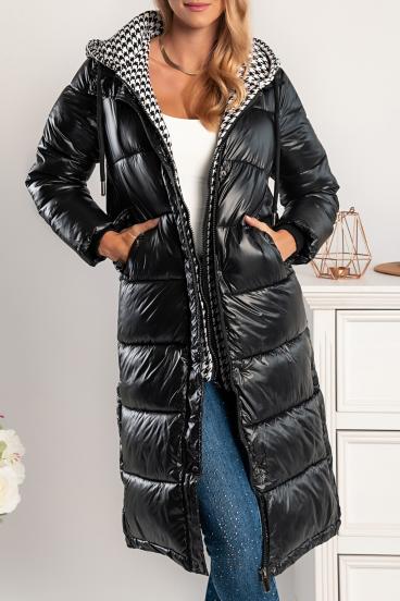 Dlouhá vyztužená bunda s kapucí a dvojitým zipem Moena, černá