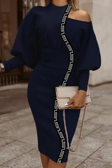 Elegantní midi šaty s geometrickým potiskem, modré