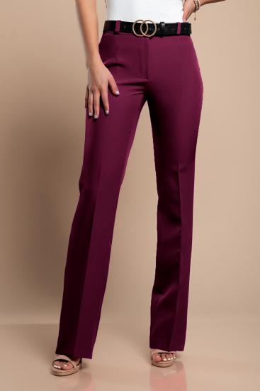 Elegantní dlouhé kalhoty s rovnými nohavicemi, vínově červená