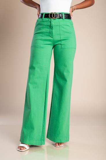Široké bavlněné kalhoty, zelené