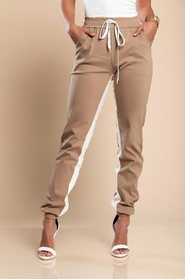 Dlouhé modní kalhoty s elastickým pasem Frieda, Khaky