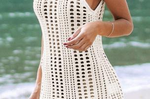 Háčkované plážové šaty Babetta, bílé