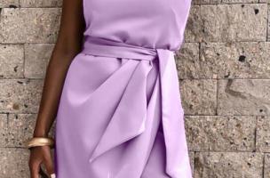 Elagantní mini šaty s jedním ramínkem a crossoverovou sukní Ireland, šeříková