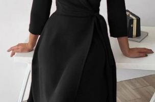 Elegantní šaty se skládacím límcem a 3/4 rukávy Imogena, černé
