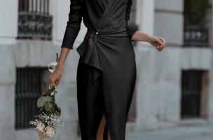 Elegantní midi šaty s 3/4 rukávy Brynlee, černé