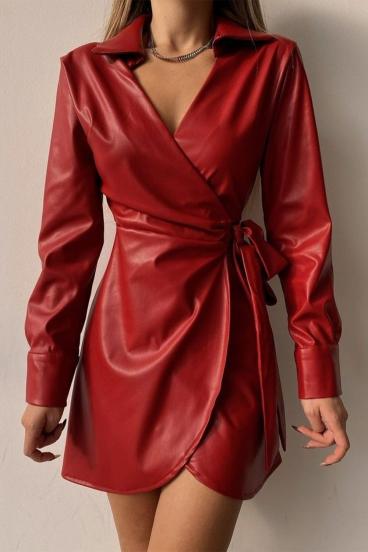 Elegantní zavinovací mini šaty z umělé kůže Pellita, červené