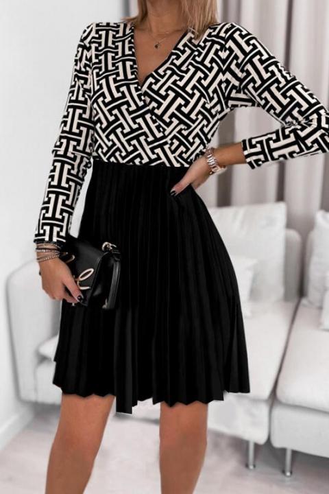 Elegantní šaty s plisovanou sukní a geometrickým potiskem Leonessa, černé