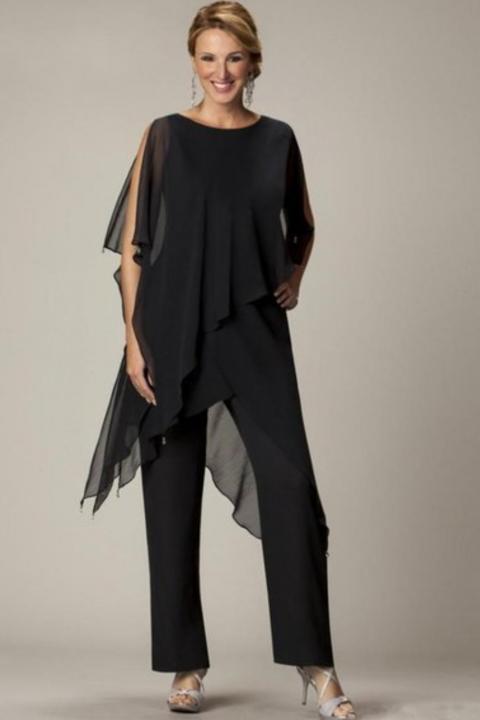 Set elegantní průsvitné tuniky a dlouhých kalhot Claudette, černá