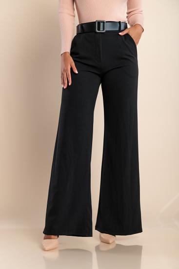 Elegantní dlouhé kalhoty s páskem Solarina, černé