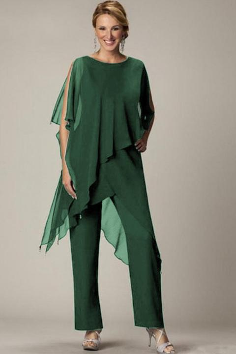 Set elegantní průsvitné tuniky a dlouhých kalhot Claudette, zelená
