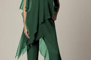 Set elegantní průsvitné tuniky a dlouhých kalhot Claudette, zelená