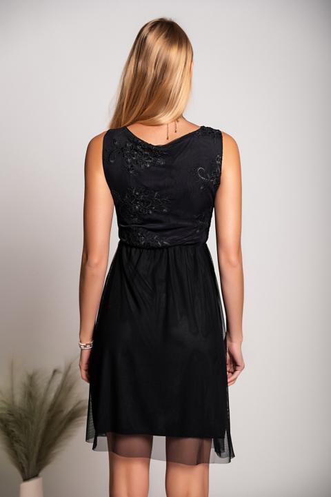 Elegantní šaty s kulatým výstřihem a výšivkou Dilana, černá