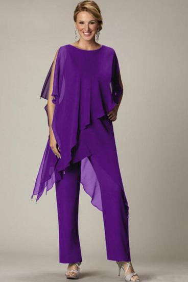 Komplet elegantní průsvitné tuniky a dlouhých kalhot Claudette, fialová