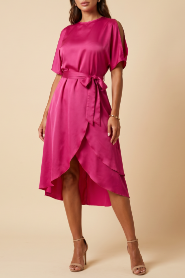 Elegantní midi šaty s výstřihem Thiena, fuchsie