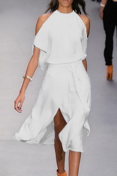 Elegantní midi šaty s výstřihem Thiena, bílé