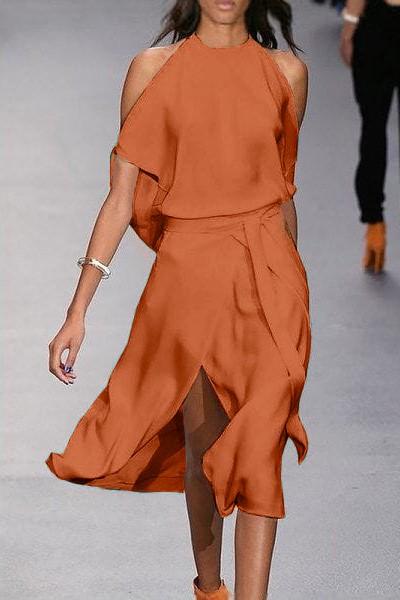 Elegantní midi šaty s výstřihem Thiena, oranžové