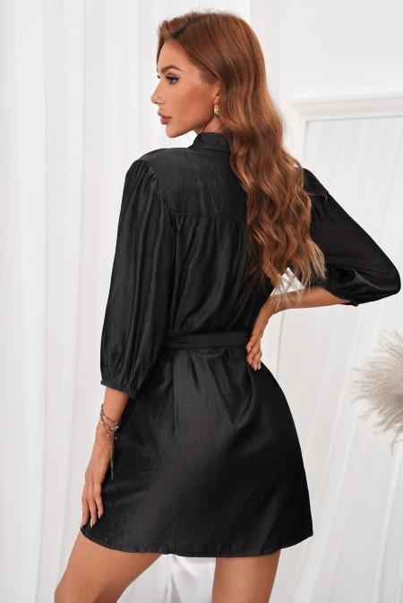 Mini džínové šaty s krátkým rukávem a knoflíky Guadeloupe, černá