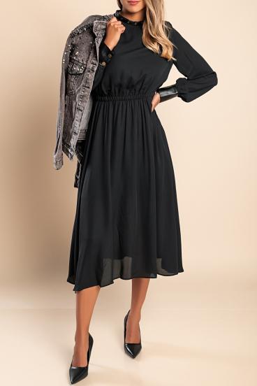 Elegantní midi šaty s vsadkami z umělé kůže Plana, černé