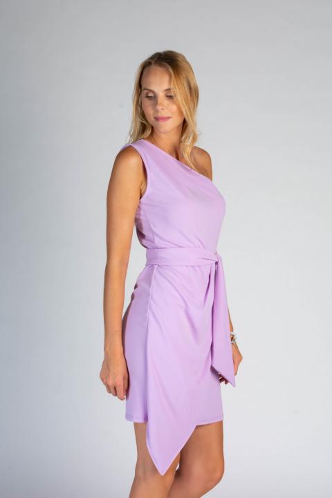 Elagantní mini šaty s jedním ramínkem a crossoverovou sukní Ireland, šeříková