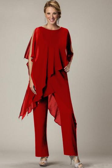 Set elegantní průsvitné tuniky a dlouhých kalhot Claudette, červená
