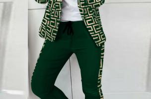 Kalhotový kostým s potiskem Nunzia, tmavě zelená
