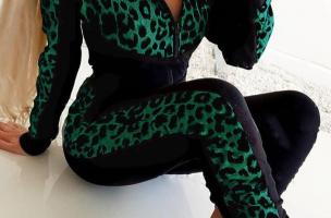 Tepláková souprava s leopardím vzorem Segovia, zelená