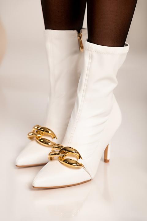Elegantní kotníkové boty na vysokém podpatku Pias, bílé