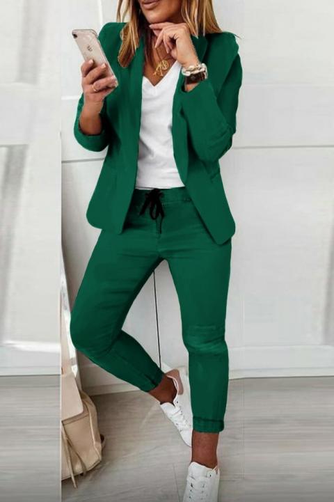 Elegantní jednobarevný kalhotový kostým Estrena,  Zelená