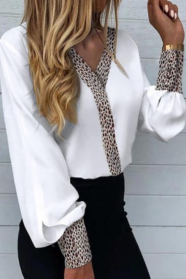 Elegantní halenka s leopardím potiskem Polina, bílá