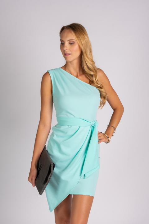 Elagantní mini šaty s jedním ramínkem a crossoverovou sukní Ireland, tyrkysové