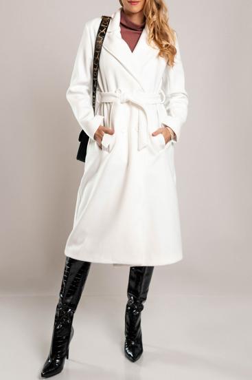 Elegantní dlouhý kabát na knoflíky, bílý