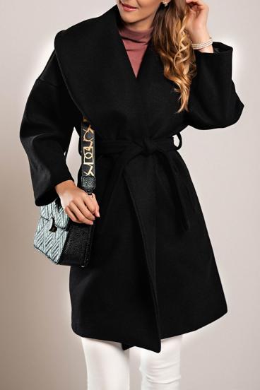 Elegantní krátký kabát se stahovacím límečkem, černý
