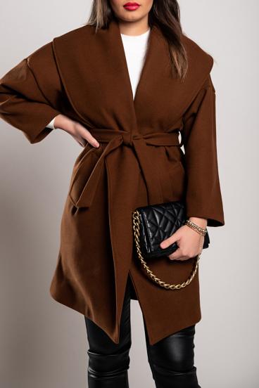 Elegantní krátký kabát se stahovacím límečkem, hnědý