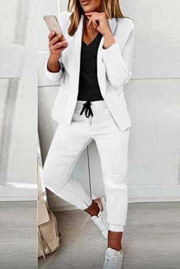 Elegantní jednobarevný kalhotový kostým Estrena, bílá