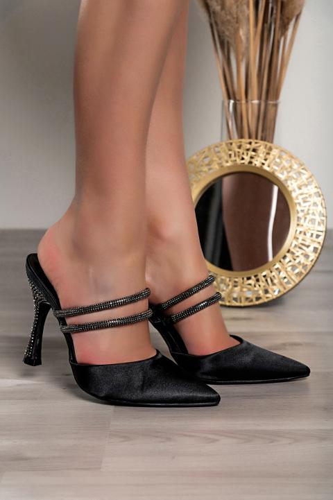 Boty na podpatku s kamínky, černé