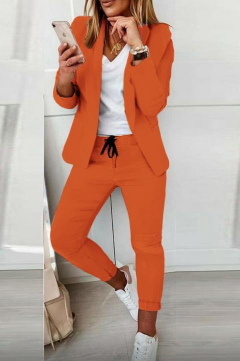 Elegantní jednobarevný kalhotový kostým Estrena, oranžová