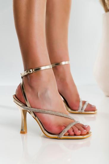 Sandály s vysokými podpatky a kamínky, zlaté