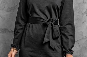 Elegantní minišaty s volnými rukávy a stuhou Ortona, černé