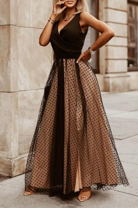 Elegantní maxi šaty s puntíky, černé