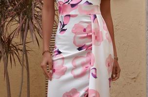 Elegantní midi šaty s květinovým potiskem, růžové