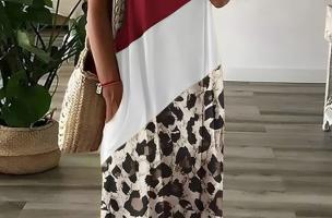 Elegantní maxi šaty s leopardím vzorem, červené