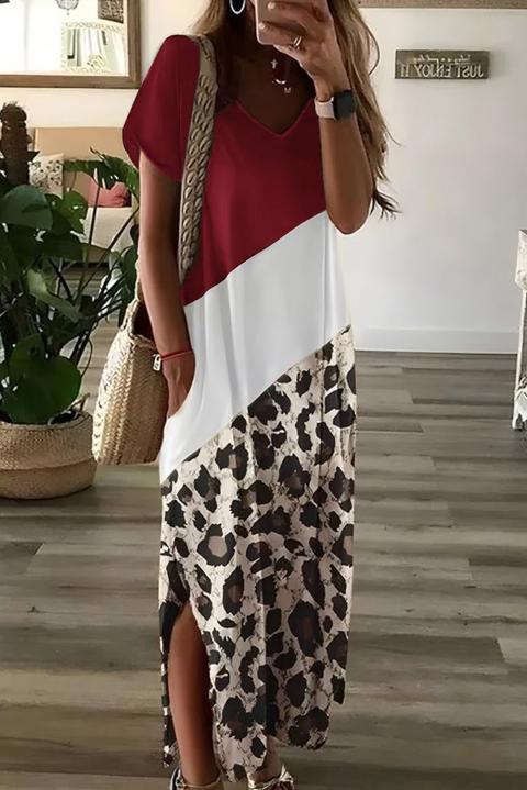 Elegantní maxi šaty s leopardím vzorem, červené