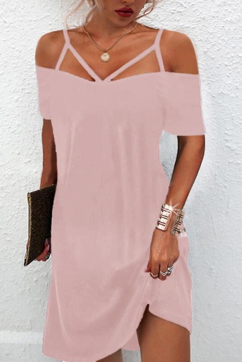 Elegantní mini šaty s krátkým rukávem, otevřenými rameny a ramínky Cecina, růžové