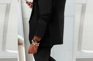 Elegantní jednobarenvý kalhotový kostým Estrena, černý