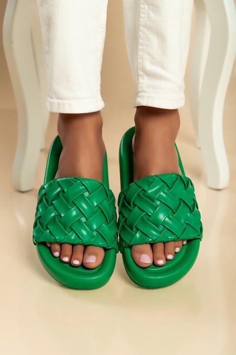 Pantofle se širokým páskem, zelené
