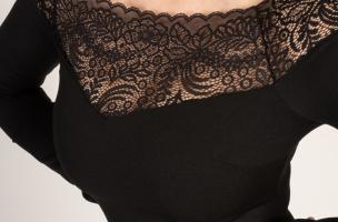 Elegantní midi šaty s dlouhým rukávem a průsvitnou krajkou Avignon, černé