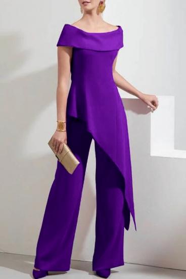 Elegantní set asymetrického topu a kalhot, fialová