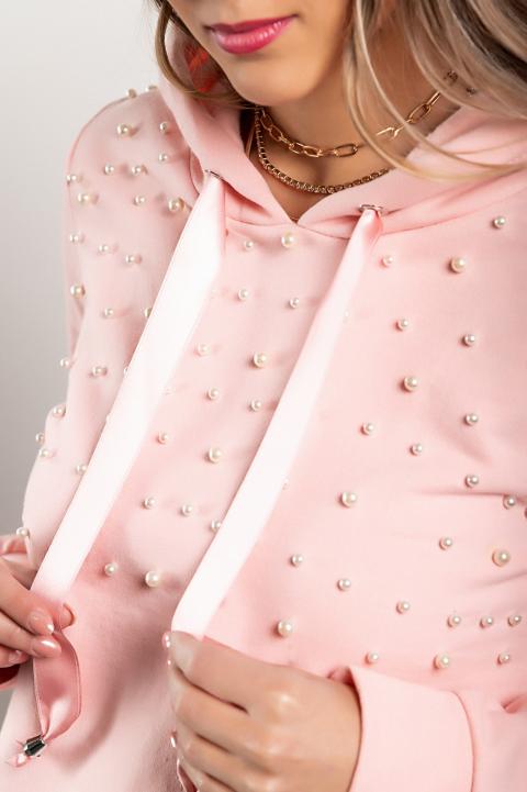 Tepláková souprava s kapucí a perličkami Tinsely, růžová