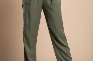 Dlouhé kalhoty s ozdobným páskem, olivově zelené