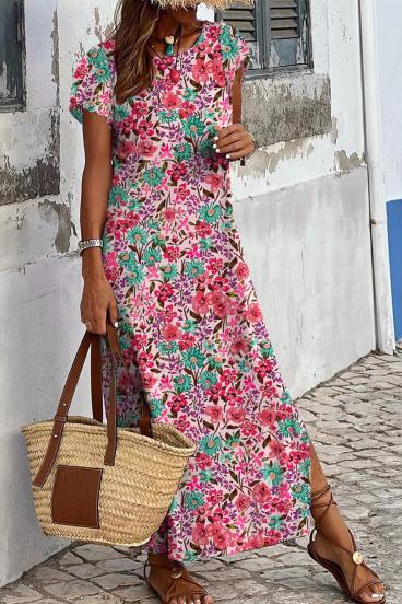 Maxi šaty s květinovým potiskem, růžové